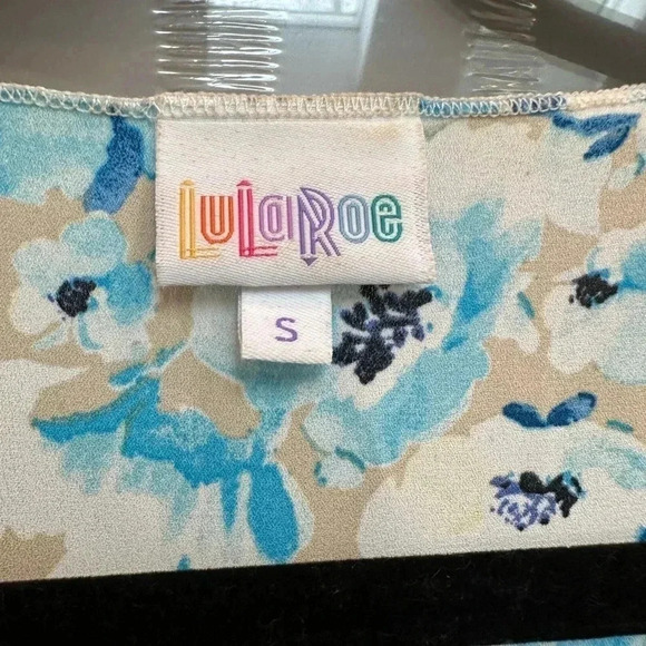 LuLaRoe | Monroe Watercolor Blue Taupe Floral Black Fringe Kimono Coverup Size S - Picture 7 of 9